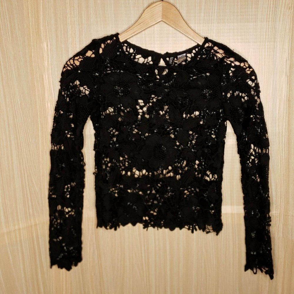 Divided Womens Black Thick Lace Long Sleeve Top 2